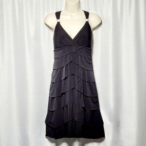 VTG La Belle Black Sleeveless Layered Mini Dress with Rhinestone Accent (L)